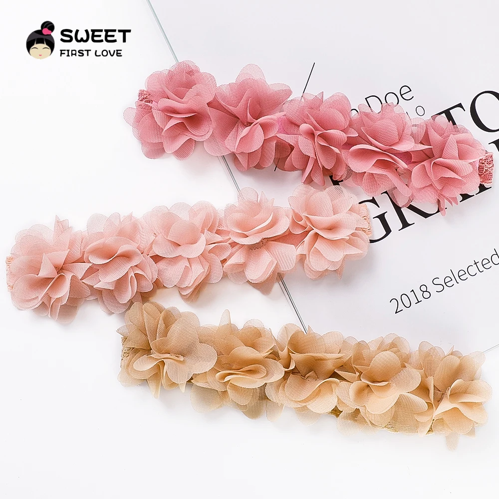 Color: Pink - Pink Baby Flower Headband Pink Chiffon Hair Bands Handmade DIY Headwear Hair Accessories for Kids Children Newborn Toddler