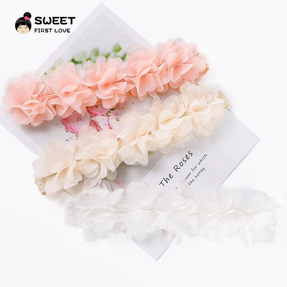 Color: Pink - Pink Baby Flower Headband Pink Chiffon Hair Bands Handmade DIY Headwear Hair Accessories for Kids Children Newborn Toddler