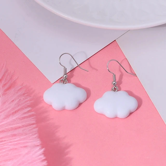 Metal Color: BRONZE - Ultra-Low New Fashion Cute White Cloud Stud Earrings Delicate Mushroom Clouds for Women Girls Ear Jewelry Wholesale Gifts Bear