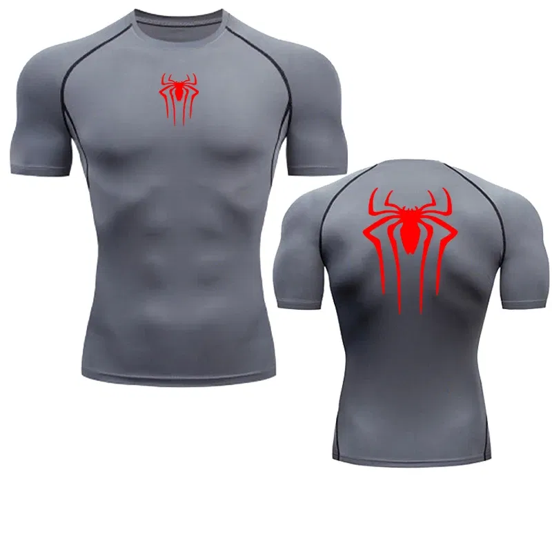 Color: Dark Grey, Size: XXL - Printed Men's Athletic Compression Shirts Athletic Quick Dry Breathable Rash Guard Athletic Tight Workout Tops Summer Men