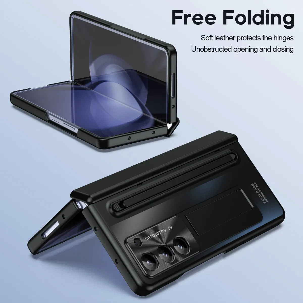 Color: Sky blue, Bundle: Case & Strap, Material: Canvas - For Samsung Galaxy Z Fold 4 5 Case With S Pen Stand & Hinge Cover Screen Protector All-inclusive Anti-drop For Z Fold5 Fold4