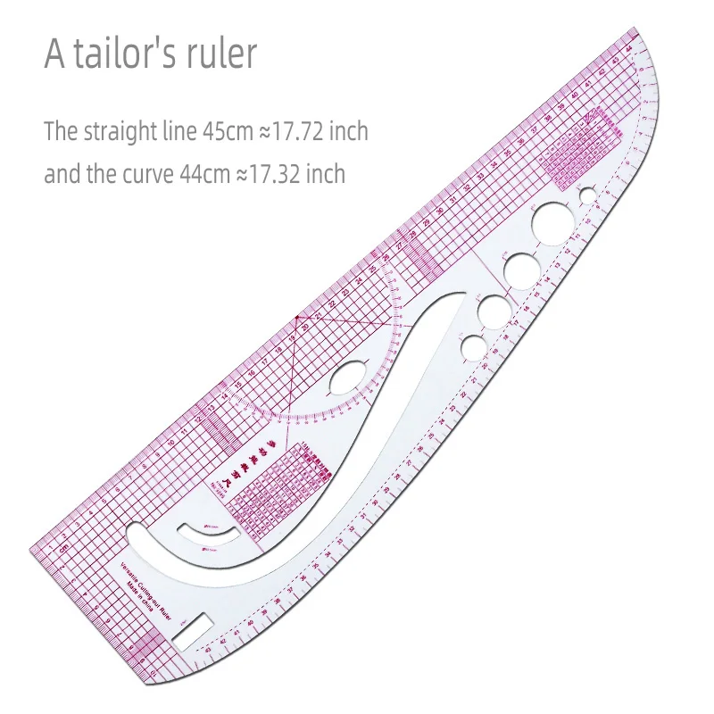 Color: Light Grey - Empire sewing ruler and French curve, used for pattern making drafting, transparent plastic fashion designer ruler pieces assemb