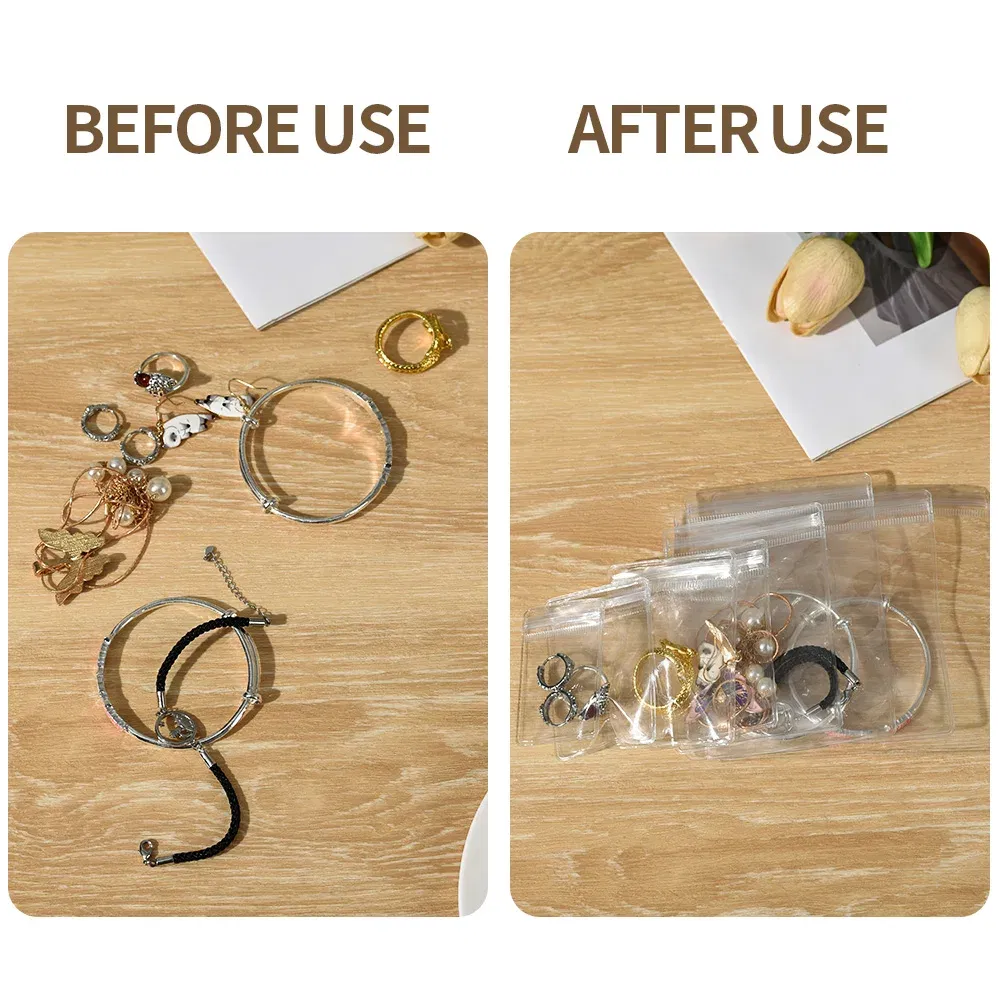 Size: M, Color: Yellow - 100/10Pcs PVC Jewelry Package Bags Thicken Self Sealing Pouches Anti-Oxidation  Earring Necklace Clear Organizer Bag Reusable