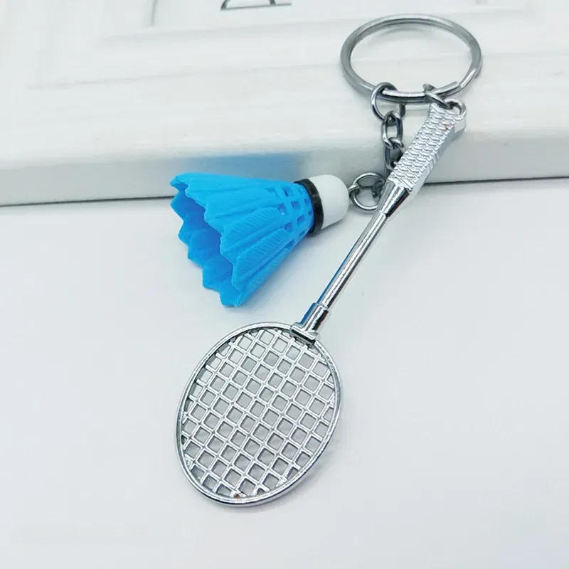 Color: Navy Blue - Fashion Mini Creative Metal Badminton Racket Keychain Diy Sporting Goods Handmade Accessories