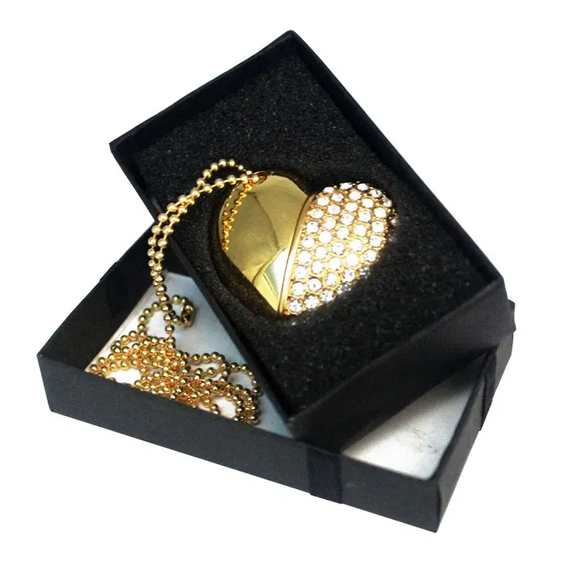 Color: black, Capacity: 128GB - Metal Diamond USB Flash Drive 128GB Crystal Heart With Gift Box Pen Drive 64GB Creative Gifts Memory Stick Pendrive 32GB 16GB 8G