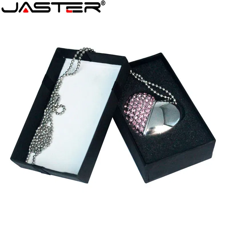 Color: black, Capacity: 128GB - Metal Diamond USB Flash Drive 128GB Crystal Heart With Gift Box Pen Drive 64GB Creative Gifts Memory Stick Pendrive 32GB 16GB 8G