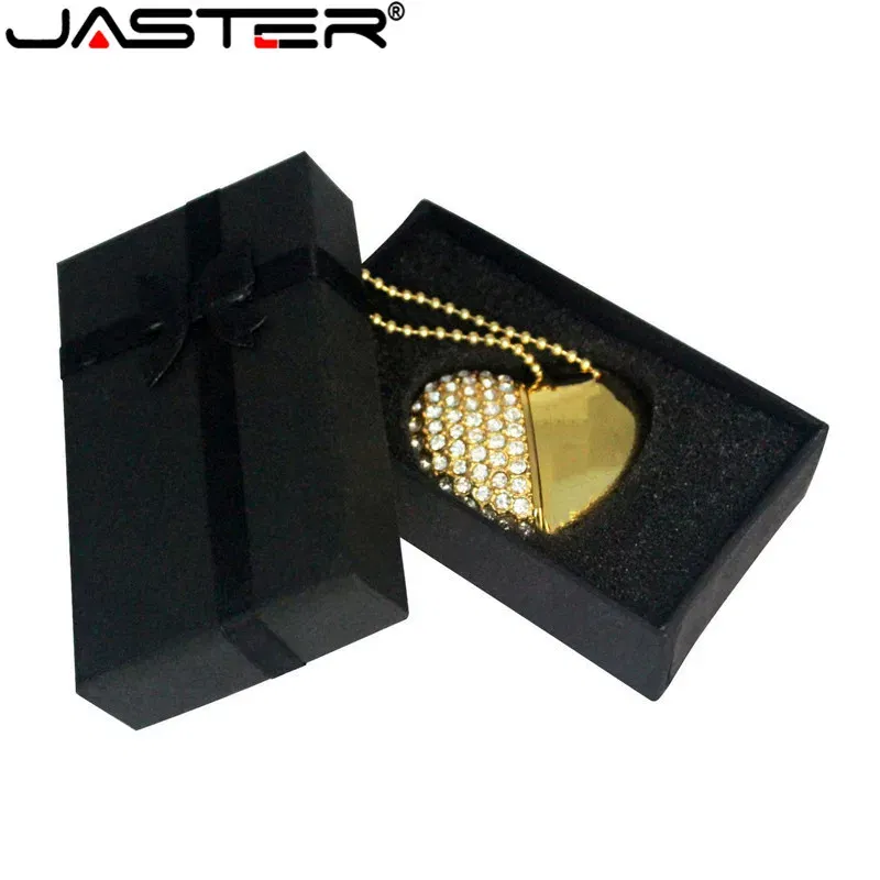 Color: black, Capacity: 128GB - Metal Diamond USB Flash Drive 128GB Crystal Heart With Gift Box Pen Drive 64GB Creative Gifts Memory Stick Pendrive 32GB 16GB 8G