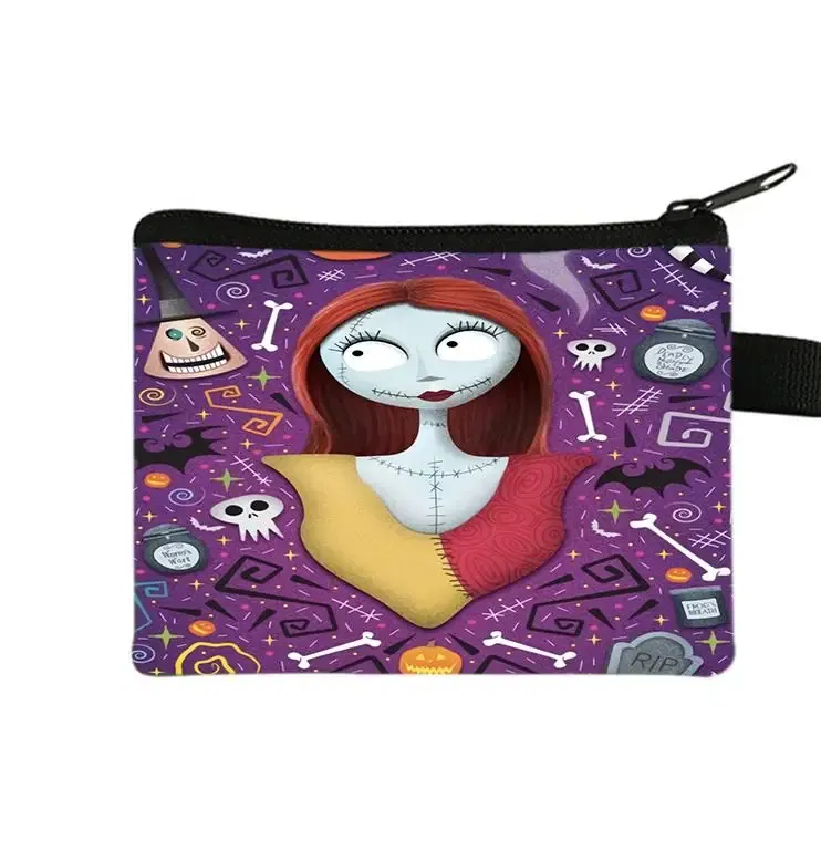 Color: black - The Nightmare Before Christmas Coin Purse Female Wallets Portable ID Card Holders Children's Key Storage Bag Birthday Gifts