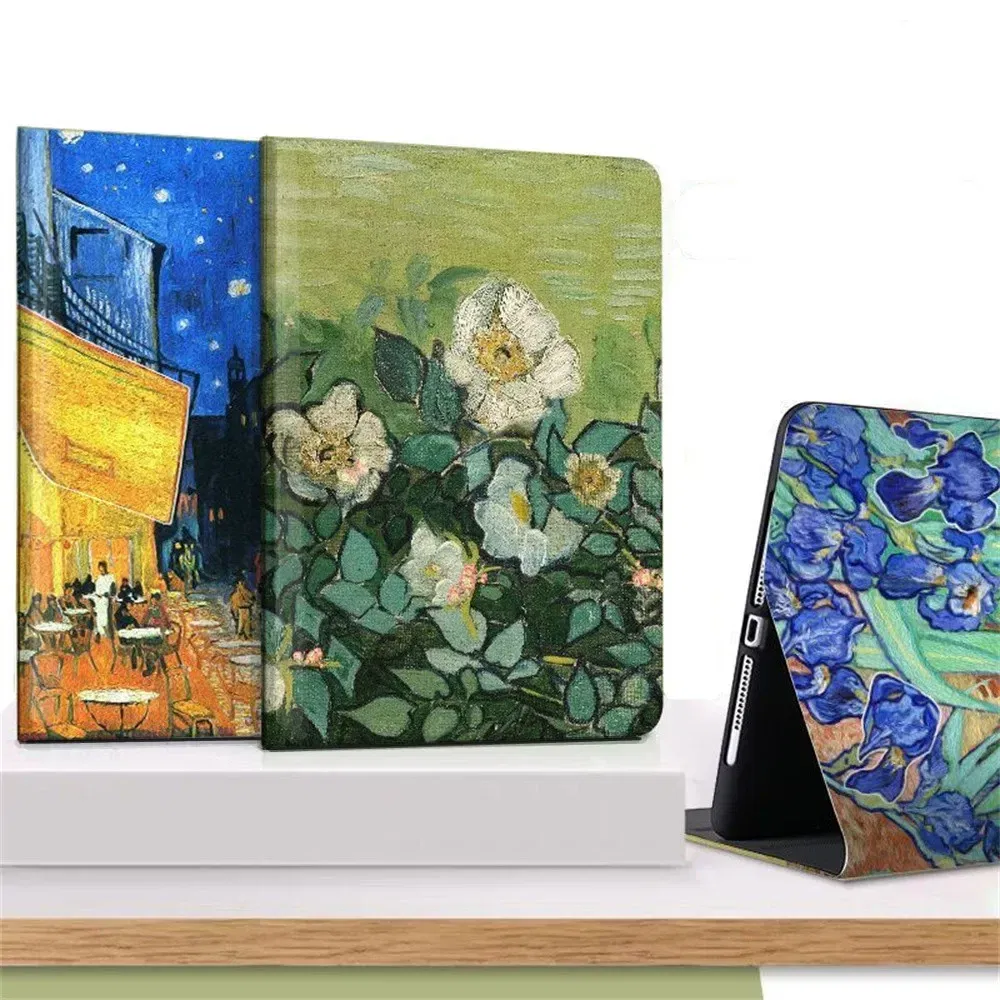 Color: Blue, Size: eleven - Case For iPAD 10 9 8 7 6 5 th Generation Pro 11 12.9 10.5 Air 5 4 3 2 Mini 6 Funda Cover Luxury Van Gogh Oil Painting Flower Art