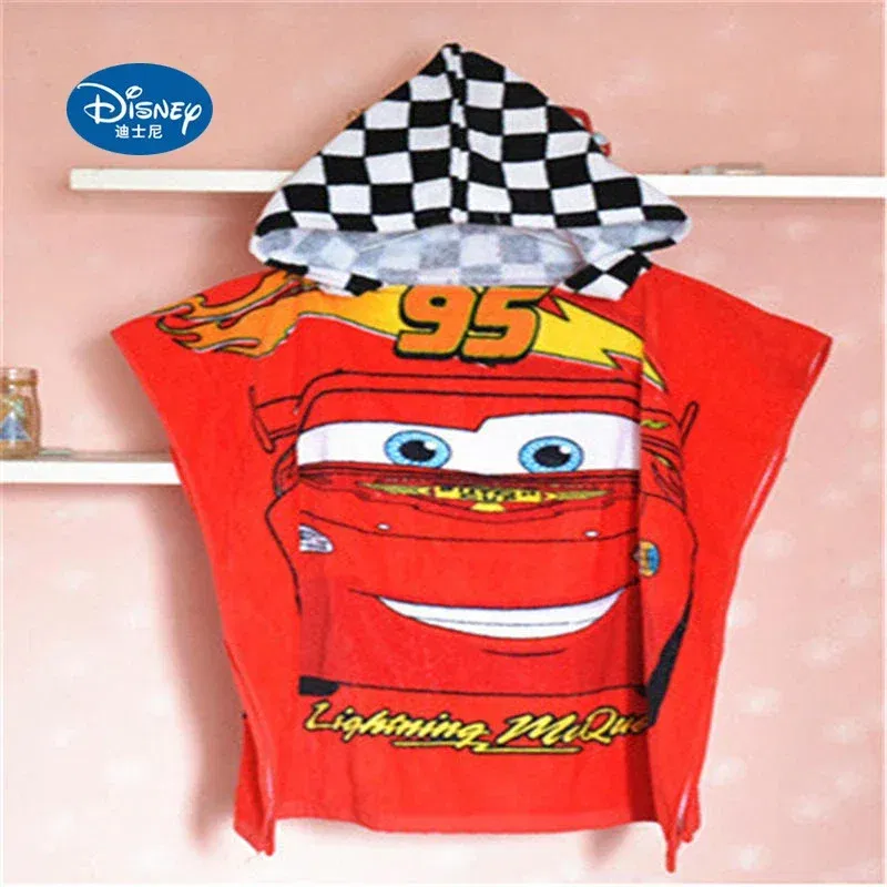 Color: Green - Disney Kids Hooded Bath Towel Child  Breathable Gauze Cloak Beach Towel Mickey Minnie McQueen Car Cartoon Boy Girl Towel Gift