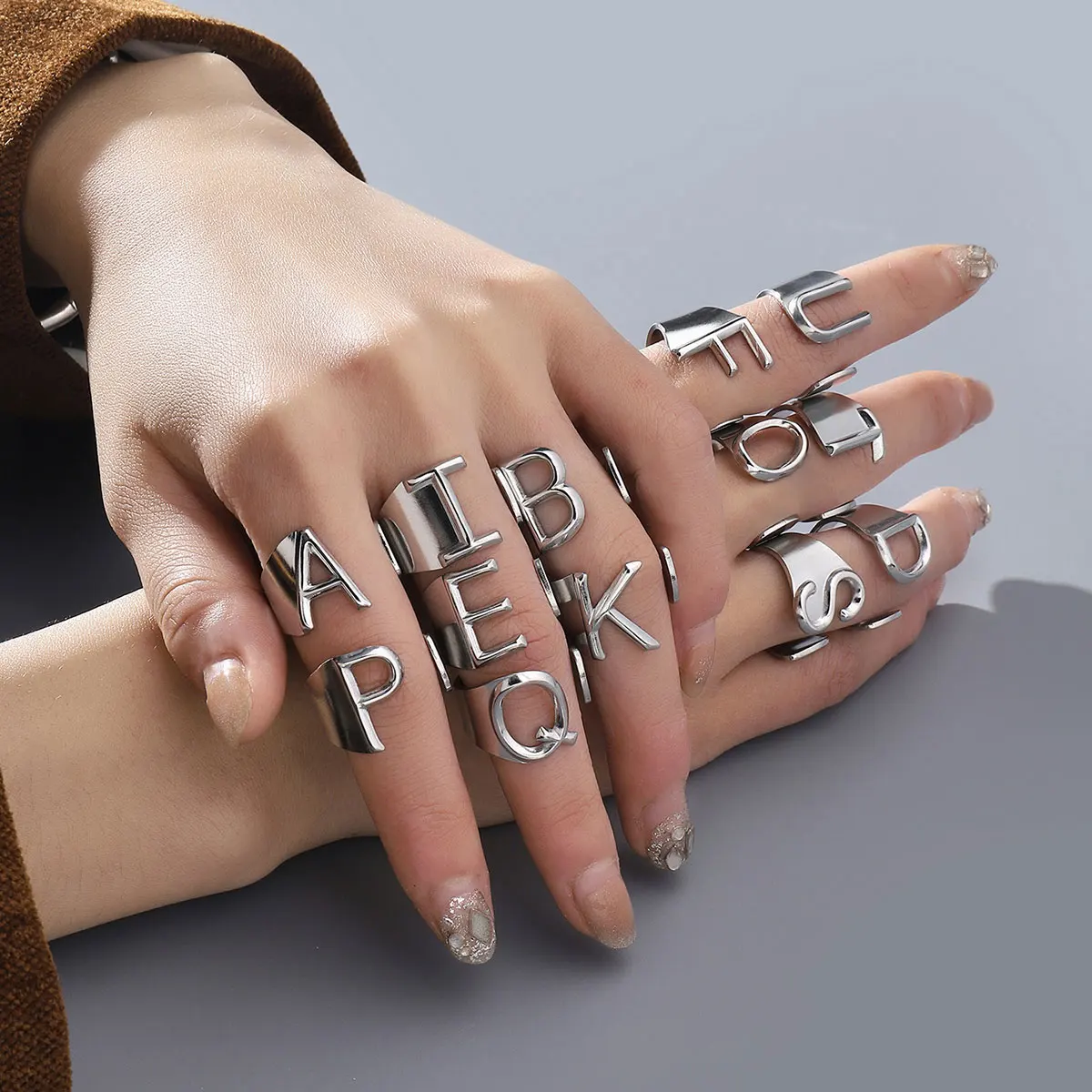 Metal Color: Imitation Rhodium Plated, Ring Size: resizable - LAViXMIA Alphabet A-Z Letter Never Fade Stainless Steel Rings Women Jewelry Fashion Initial Ring Adjustable Size Birthday Gifts