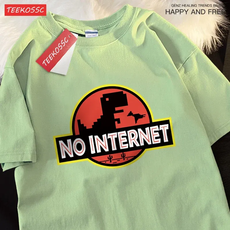 Color: PURPLE, Size: XXL - No Internet Fun Little Dinosaur Short Sleeve Mens Cartoons Cotton Tshirt Summer High Quality Clothing Fashion Oversize T-Shirts