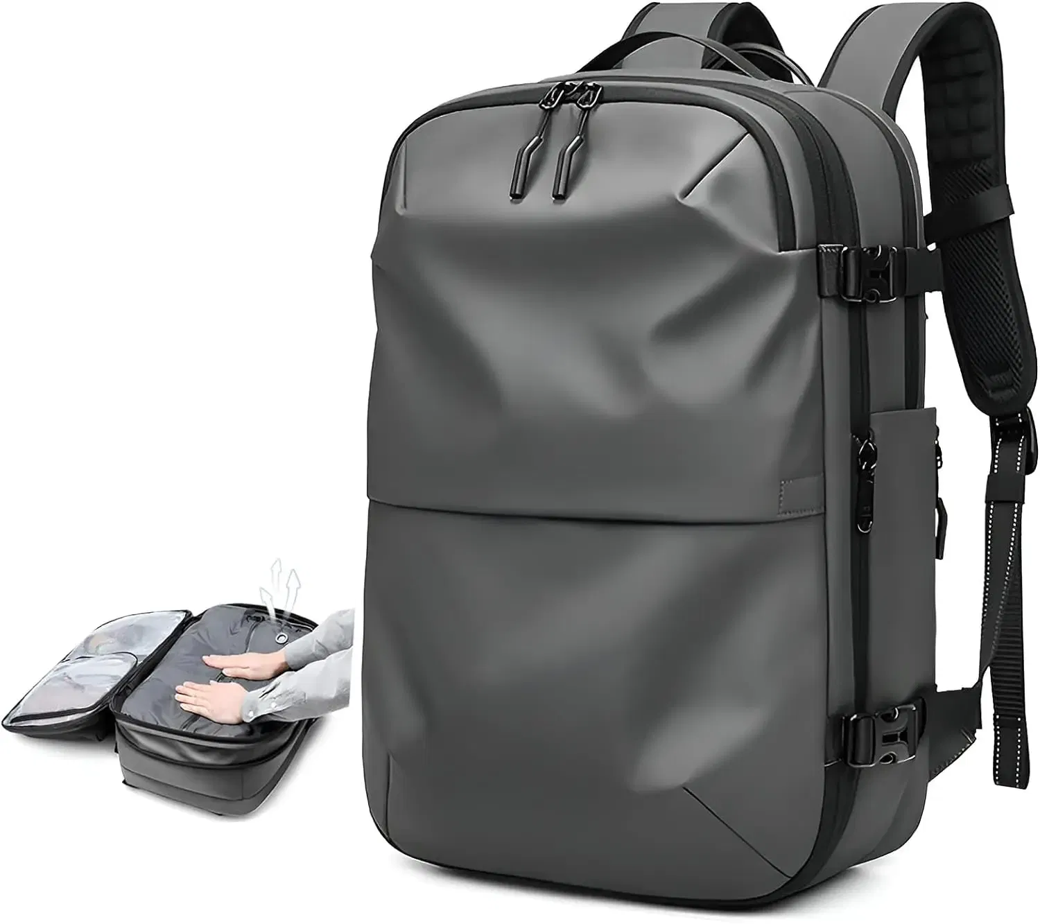 Color: Orange - Airback Vacuum Compression Backpack with Vacuum Pump 60L Expandable Travel Backpack for Men Women Airline Approved Business Bag