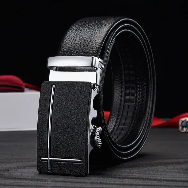 Color: green, Belt Length: 120cm - Man PU Leather Belt High Quality Men Business Belt Golden Automatic Buckle Waist Buckle Rhinestone Decoration Males Luxury Belt