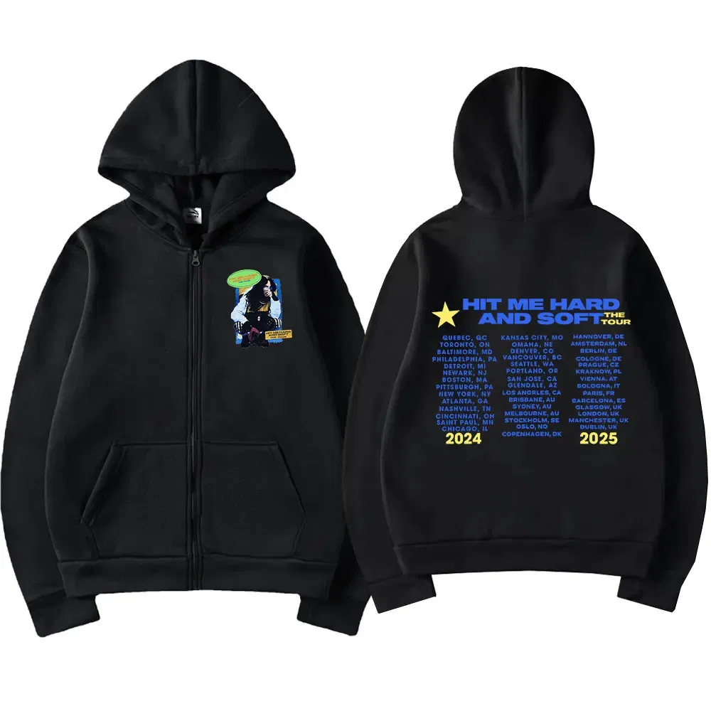 Color: MULTI, Size: S - Hit Me Hard and Soft 2025 Tour Zipper Hoodies Men Women Harajuku Pullovers Fashion Hip Hop Zip Up Sweatshirts Jackets Fans Gift