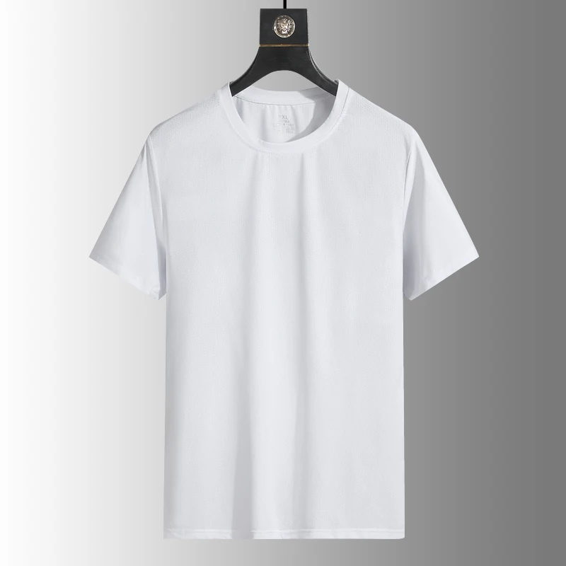 Color: Ivory, Size: L - Men's Silk Ice Round Collar T-shirt, Simple Running Fitness Suit, Breathable Thin T-shirt, Quick Dry T-shirt, Summer