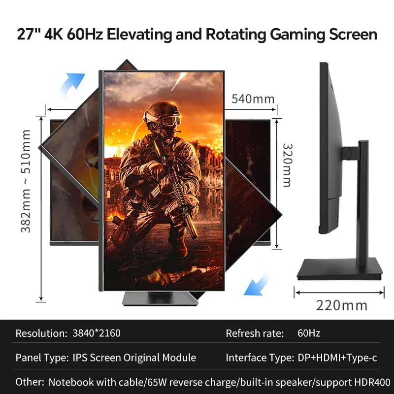 Color: black, Ships From: CHINA - Top Anmite 27" IPS 4K Monitor Ps4 LCD Computer Game High color gamut screen suitable for graphic designers
