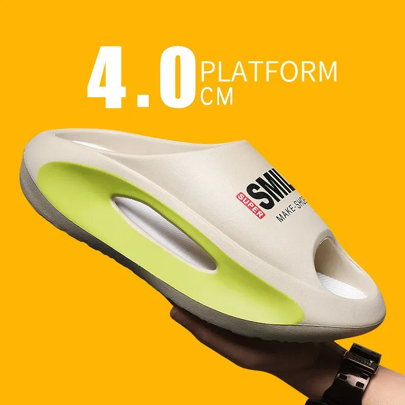 Color: Beige, Shoe Size: 36 - Men's Sandal Slippers New Summer Sneaker Slippers Men Thick Bottom Platform Slides Soft Eva Slippers Casual Beach Shoes