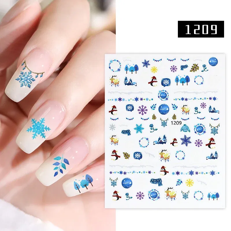 Color: WHITE - 1Pc Christmas Stickers Santa Claus Snowflake Decals Catoon Image Muti- Pattern New Year Halloween Nail Art Stickers for Manicure