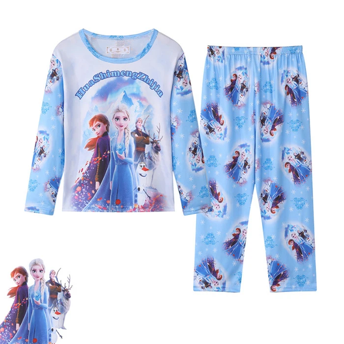 Color: Brown, Kid Size: 7 - 2pcs/set New Children Pyjamas Minnie Elsa Duck Cartoon Girls Sets Kid Home Wear boys and girls Travel Casual Sleepwear Suit