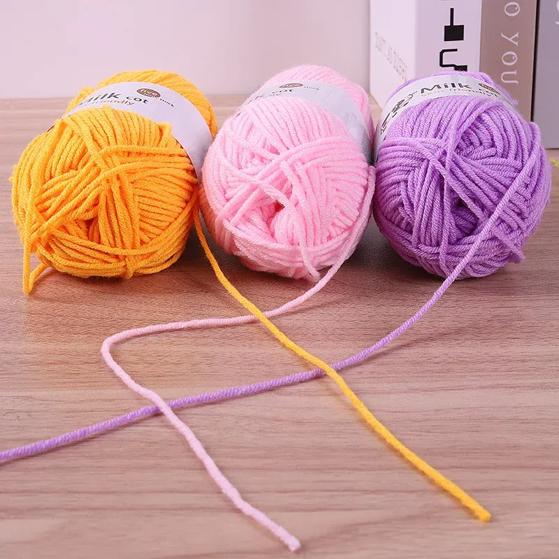 Color: Red - 150g 5-strand Milk Yarn Handmade Medium Thick DIY Woven Doll Sweater Flower Hat Scarf Yarn Ball