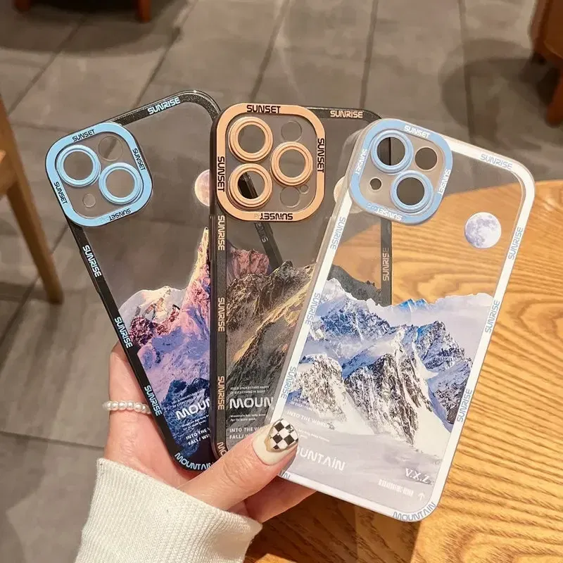 Color: Clear, Material: PE - Retro INS Sunset Sky Clouds Moon Pattern Case For Samsung Galaxy S10 S20 S21 S22 S23 S24 FE Plus Ultra Note 20 Shockproof Cover