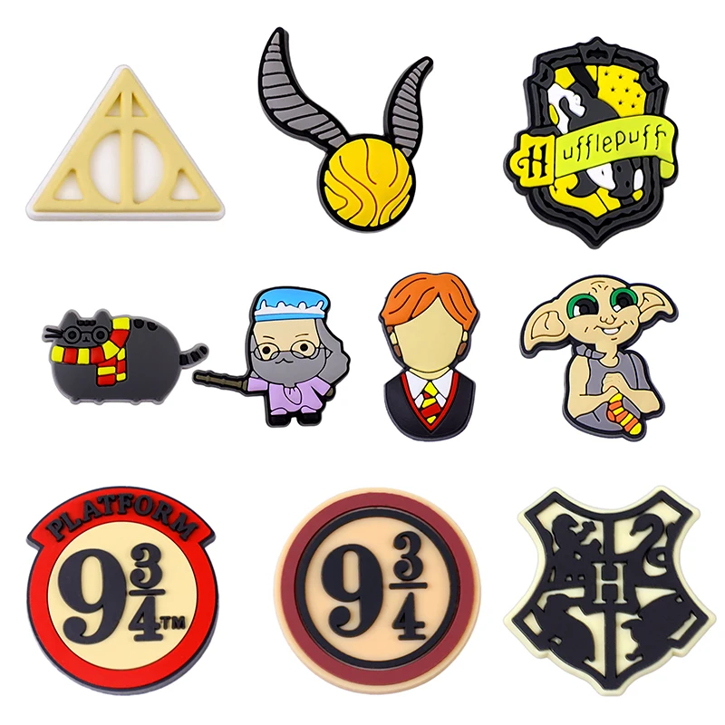 Color: Gold - 10-61PCS Wizarding Academy Film Good Quality Shoes Charms DIY PVC Shoe bag Accessories Forenthusiasts Wristband Kids Party Gifts