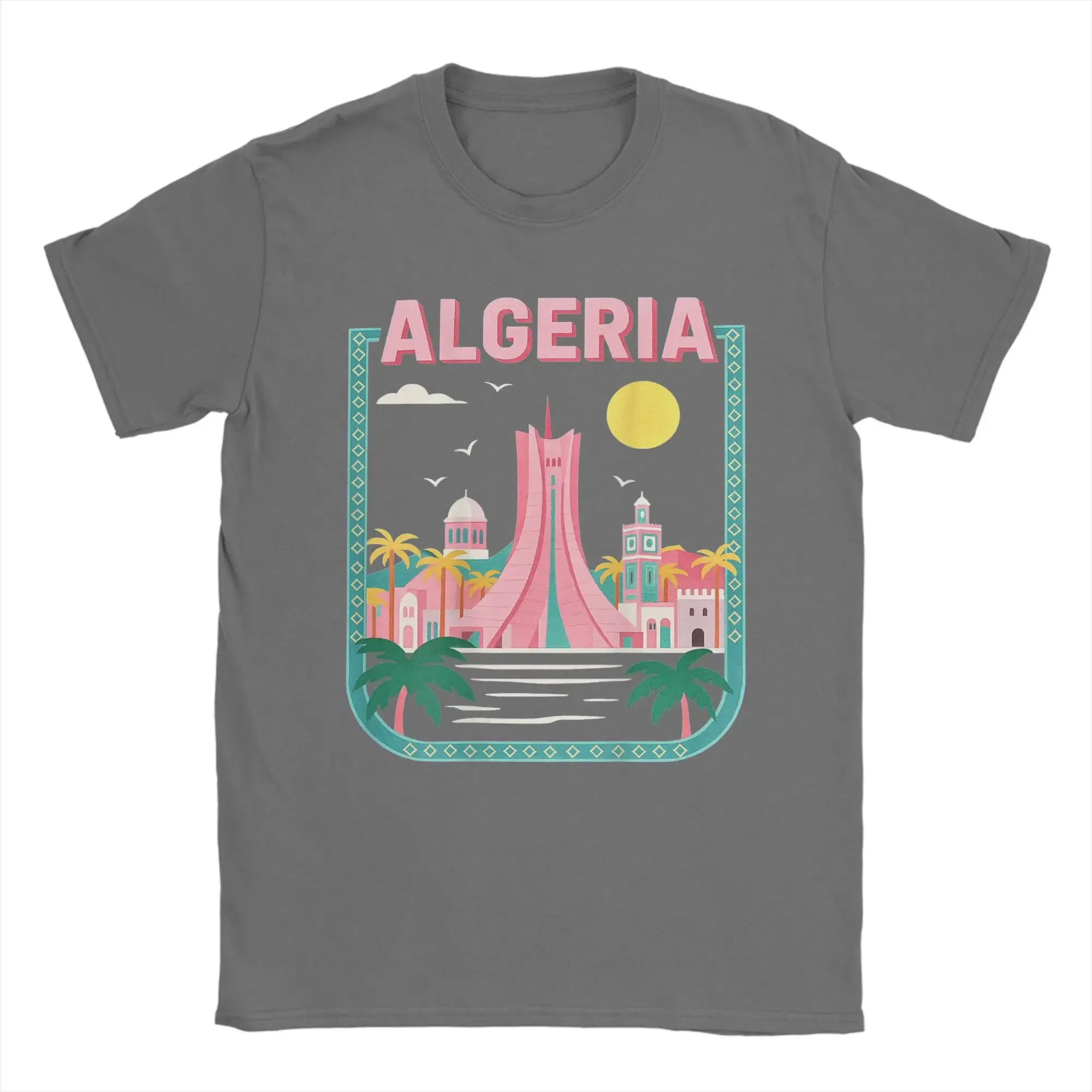Color: Dark Grey, Size: XXXL - Men Algeria DZ City Algerian T Shirts Africa Arab Pure Cotton Clothes Hipster Short Sleeve Crewneck Tees Gift Idea T-Shirt