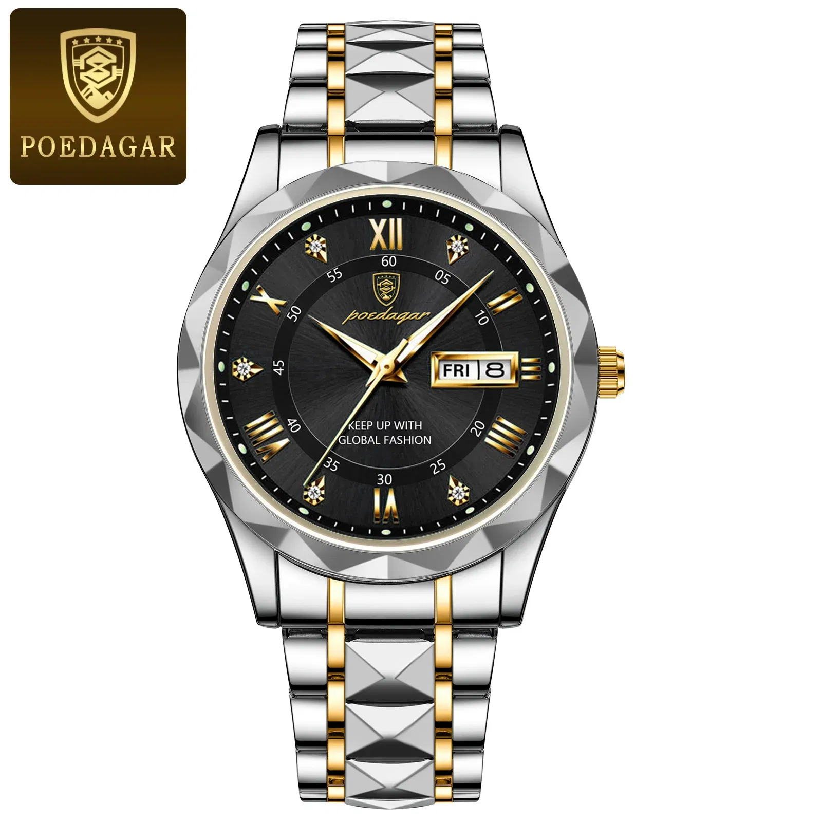 Color: Rose - POEDAGAR Top Luxury Men Quartz Watch For Men Sports Waterproof Luminous Stainless Steel Date Week Men's Watches Male Clock reloj