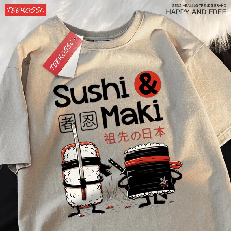 Color: black, Size: L - Theduc Sushi And Sushi Printing Men Women Tshirt Cotton T-Shirts Loose T Shirt Crewneck Loose Tops Fashion Clothes Unisex