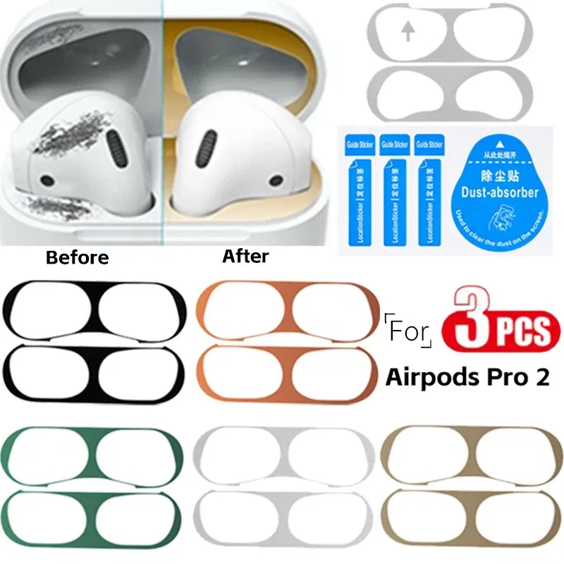 Color: Snow - Metal Dustproof Sticker for Apple Airpods Pro Headphone Covers for Airpods Pro 2 Headphones Charging Case Protective Accessories