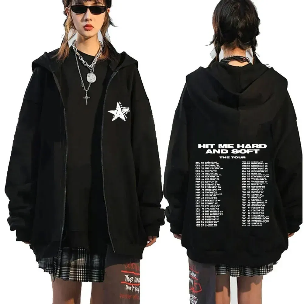 Color: Pink, Size: XXXL - Hit Me Hard and Soft 2025 Tour Zipper Hoodies Men Women Harajuku Pullovers Fashion Hip Hop Zip Up Sweatshirts Jackets Fans Gift