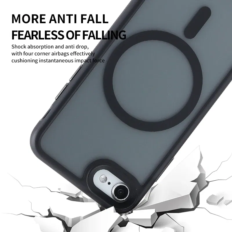 Color: GRAY, Material: EVA - Magnetic Luxury Matte Translucent Armor Shockproof Case For iPhone 7 8 SE2 SE3 7Plus 8Plus For Magsafe Wireless Charge Cover