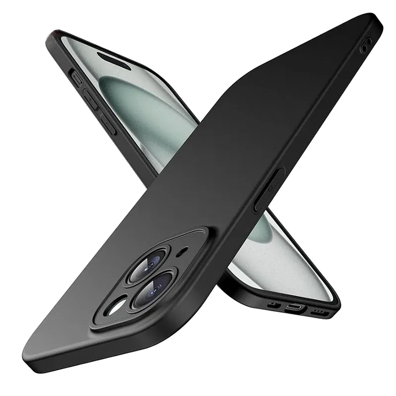 Color: black, Material: Silicon - Matte Silicone Soft Case For iPhone 16 15 14 Plus 13 Mini Pro Max SE 2022 2020 Solid Black Slim Cover Fundas