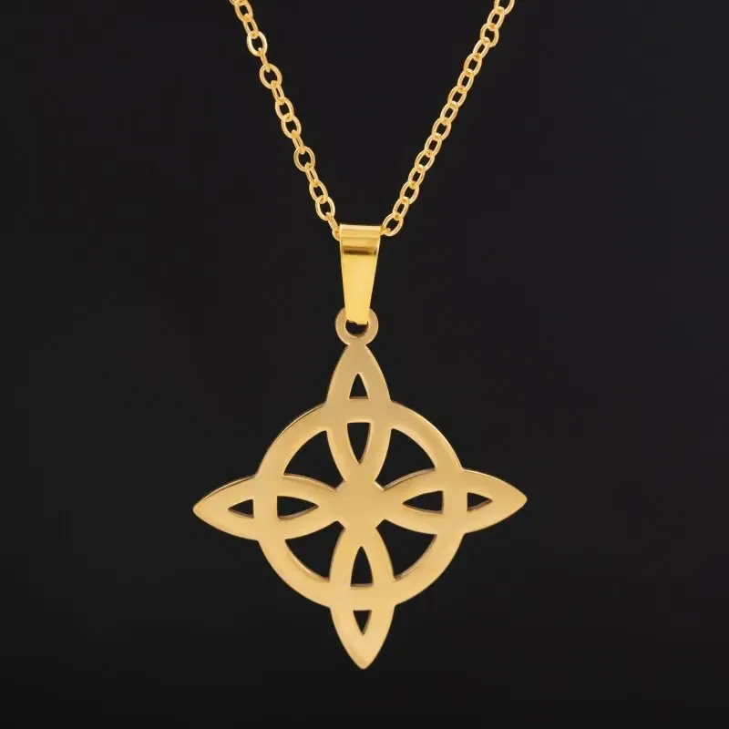 Metal Color: Antique Copper Plated - Stainless Steel Silver Color Pattern Witch Knot Pendant Necklace Celtic Knot Lucky Jewelry Gift for Friends Family