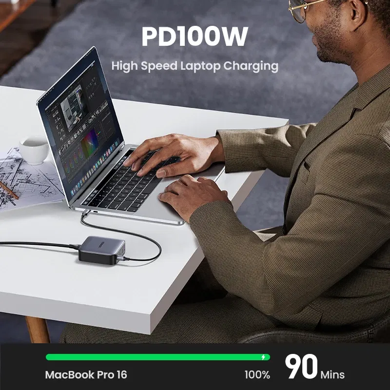 Plug Type: KR, Ships From: CHINA - UGREEN 100W GaN Charger Desktop Laptop Fast Charger 4 in 1 Adapter For iPhone 15 14 13 12 Pro Max Phone Charger Xiaomi Samsung