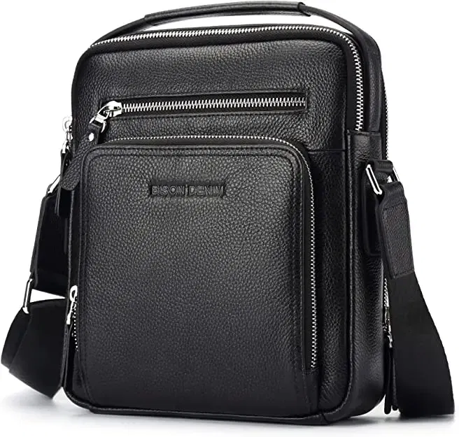 Color: Ivory, Ships From: CN - BISON DENIM Classic Black Male Bag Genuine Leather Business Crossbody Bag iPad Mens Messenger Bag Casual bolsas male N2845