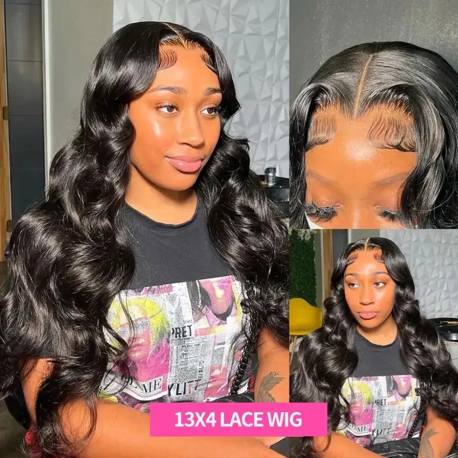 Color: #1B, Ships From: CHINA, Stretched Length: 20inches, Density: 150% - 13x6 13x4 Body Wave Glueless Wig HD Transparent Lace Front Wig Human Hair Pre Plucked Brazilian 4x4 Lace Closure Wigs For Women