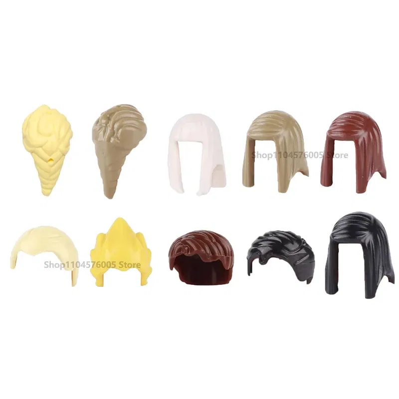 Color: Brown - MOC Brown Hair Building Blocks City Figures Body Creative Accessory Blond Gold White Parts DIY Hats Mini Bricks Assemble Toy S04