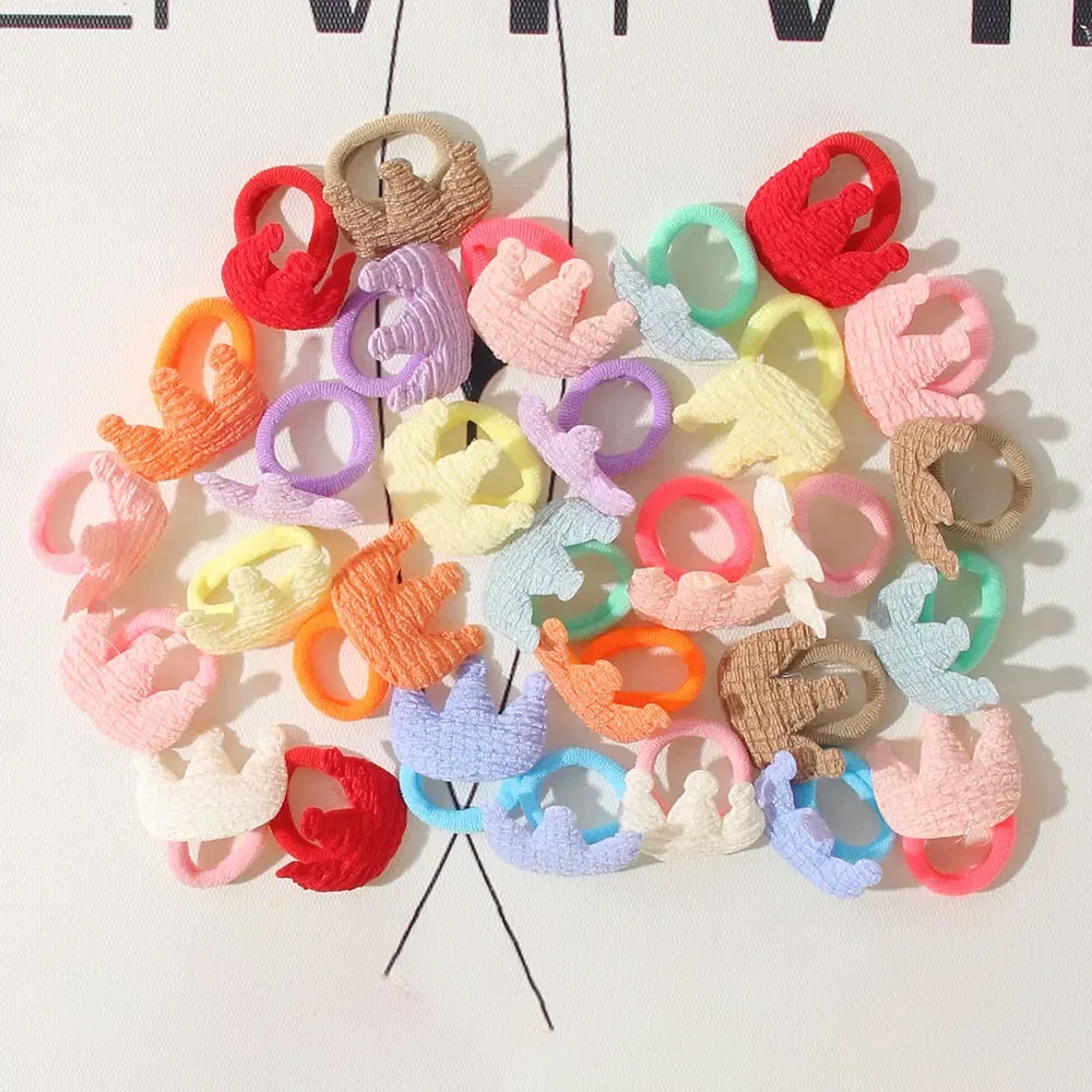 Color: MAROON - 10/30Pcs Children Hairbands No Harm Hair Cartoon Towel Rope Ponytail Holder Kids Mini Rubber Band Headwear Girls Halloween Gift