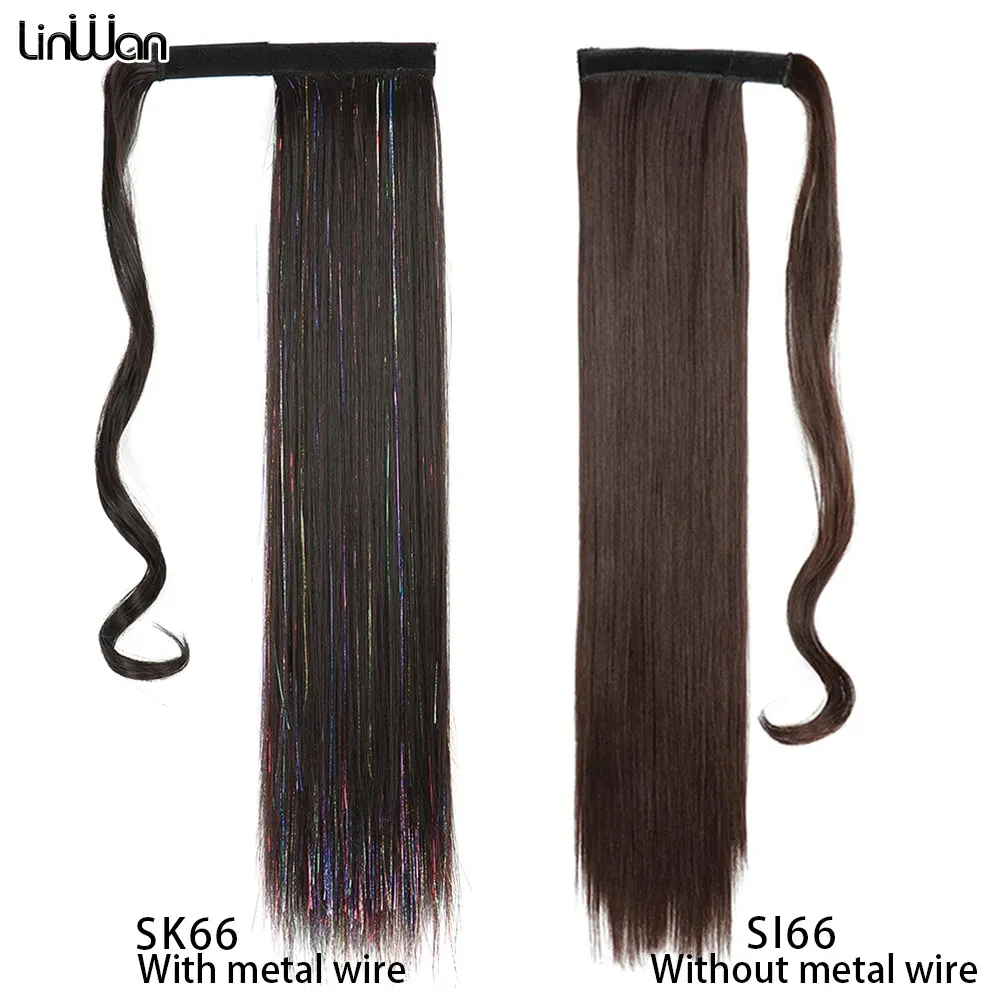 Color: #1B/Purple - LINWAN Synthetic Long Straight Wrap Around Clip In Ponytail Hair Extension Heat Reistan Pony Tail Fake Hair