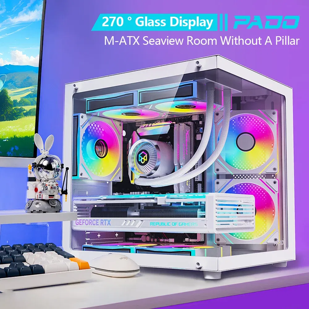 Color: WHITE, Ships From: CHINA - To PADO YL Pc Case Sea view Room M-ATX Desktop Computer Main Chassis Without A-pillar Double-Sided Tempered Glass PC gamer