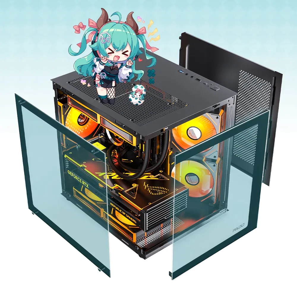 Color: WHITE, Ships From: CHINA - To PADO YL Pc Case Sea view Room M-ATX Desktop Computer Main Chassis Without A-pillar Double-Sided Tempered Glass PC gamer
