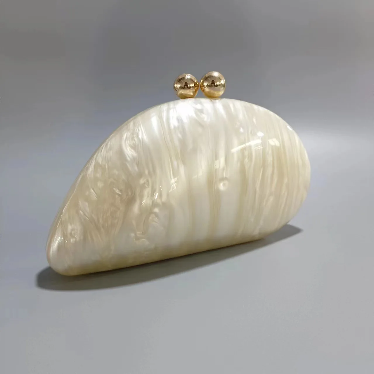 Color: Beige - 2024 New Hot Sale Acrylic Shell Shape Clutch Bag Women Designer Evening Party Cute Pearl Egg Purse Blue Handbag Wholesale