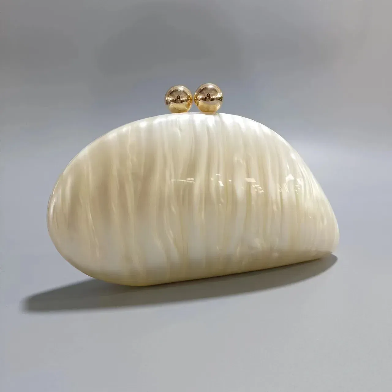 Color: Beige - 2024 New Hot Sale Acrylic Shell Shape Clutch Bag Women Designer Evening Party Cute Pearl Egg Purse Blue Handbag Wholesale