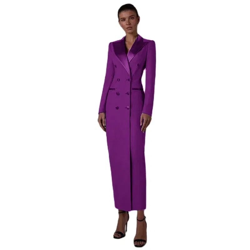 Color: PURPLE, Size: XL - Women's Suit Long Jacket One Piece Blazer Double Breasted Formal Tuxedo Party Dress кос?‚юм ?¶?µнский