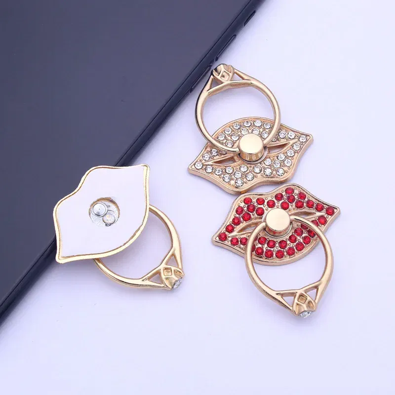 Color: Pink - Lip Phone Holder Metal Diamond-studded Ring Holder Red Lips Ring Holder OPPO VIVO Cellphone Holder Universal