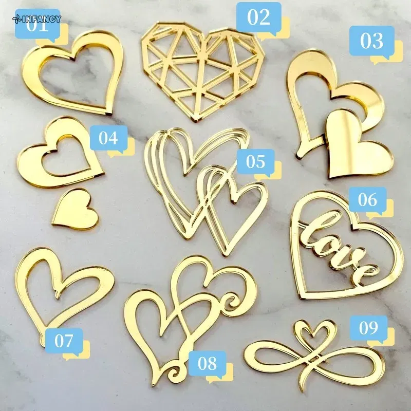 Color: Deep Sapphire - 1Pcs Acrylic Cake Toppers Supplies Hearts Baking Dessert Flag Placard Decoration Proposal Anniversary Wedding Birthday Party