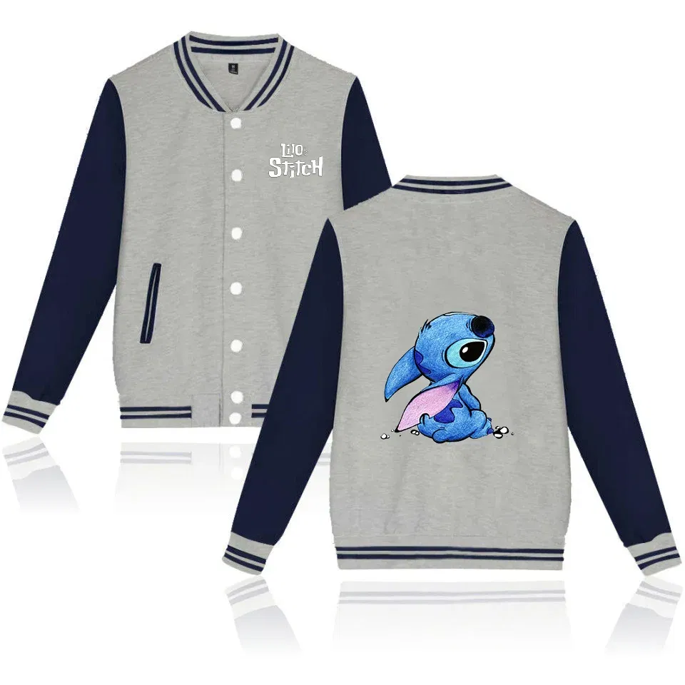 Color: Beige, Size: XS - Lilo Stitch Baseball Jacket Men Women Hip Hop Harajuku Jackets Streetwear Kids Boys Girls Loose College Coats