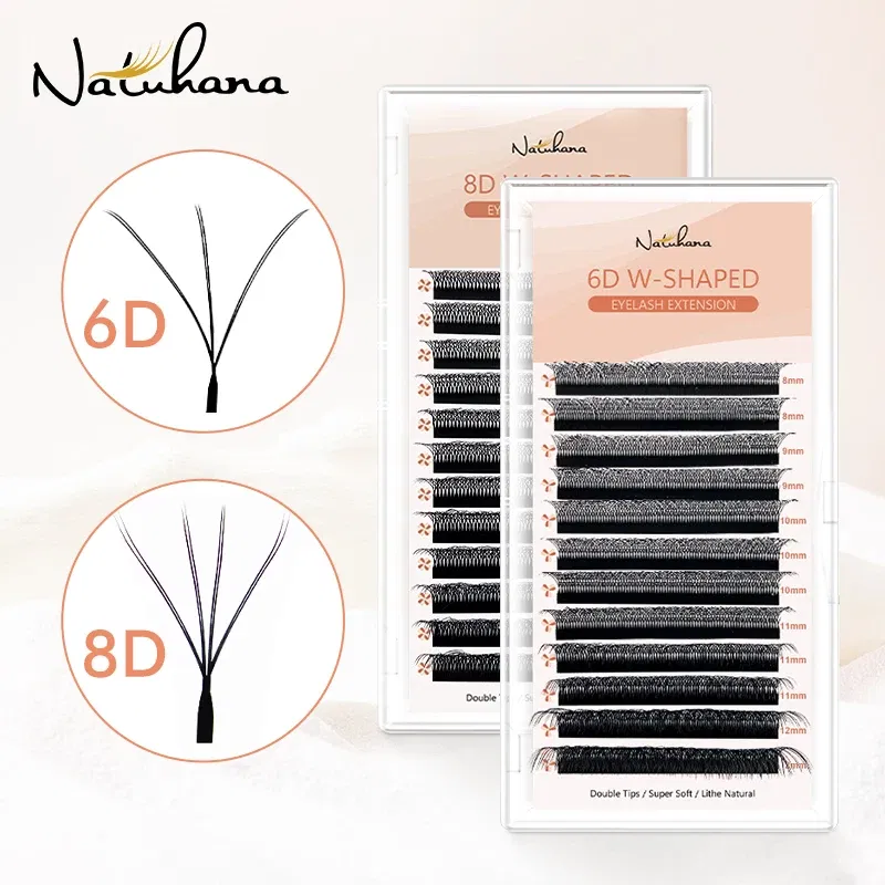 Color: Brushed Brass, Curl: C, Thickness: 0.07mm, Length: 16mm - NATUHANA 3D 4D WW Shaped Eyelash extensions 0.07mm C D L LU Curl Premade Fans Faux Mink Volume Lashes Korean Make Up Tool